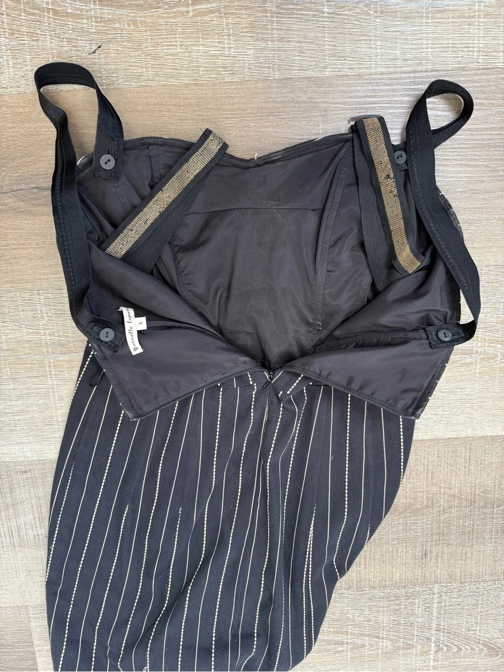 Vintage Nanette Lepore Size 6 Black Pinstripe Belted Corset Sheath Dress - Picture 13 of 13